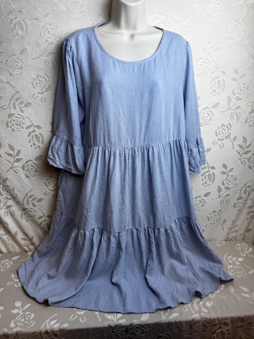 Sunny Girl Light Blue Tiered Ruffle Dress Side seam pockets Style 13254A NWT